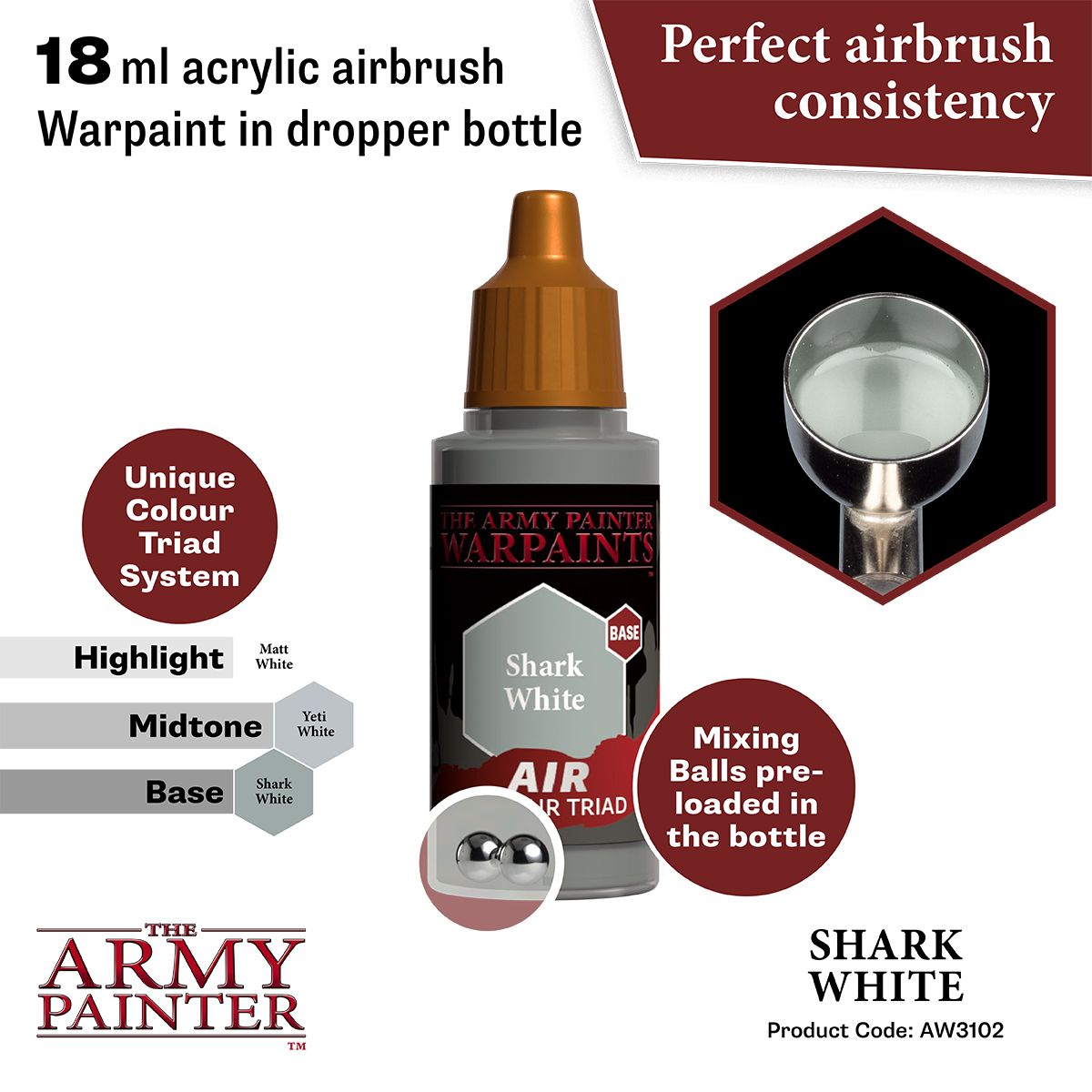 Army Painter - Warpaints Air - Shark White Acrylic Paint 18ml