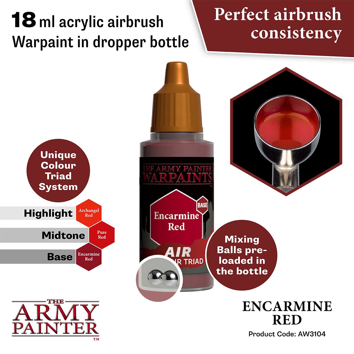 Army Painter - Warpaints Air - Encarmine Red Acrylic Paint 18ml