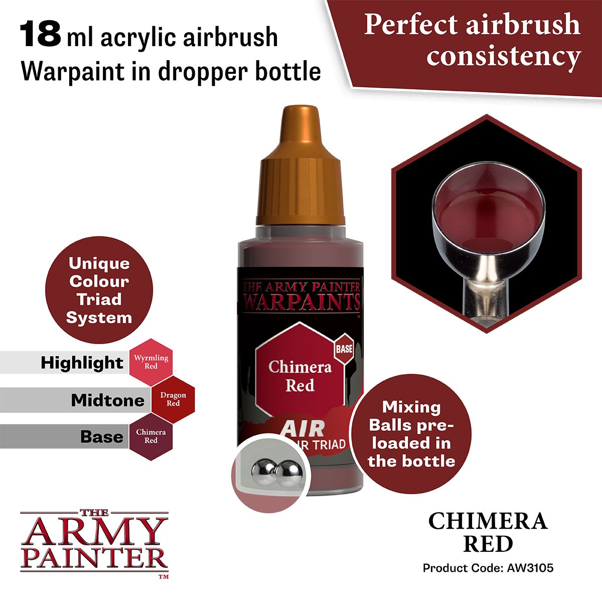 Army Painter - Warpaints Air - Chimera Red Acrylic Paint 18ml