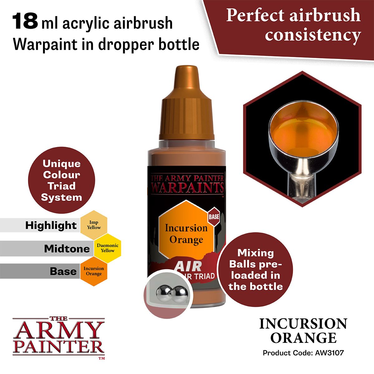 Army Painter - Warpaints Air - Incursion Orange Acrylic Paint 18ml