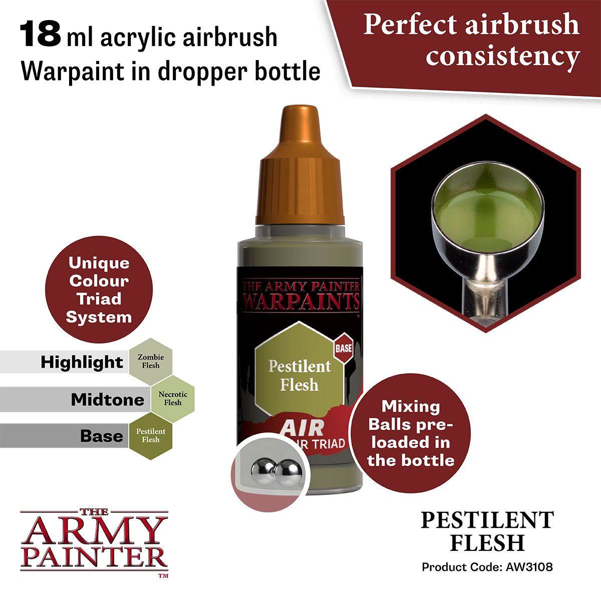 Army Painter - Warpaints Air - Pestilent Flesh Acrylic Paint 18ml