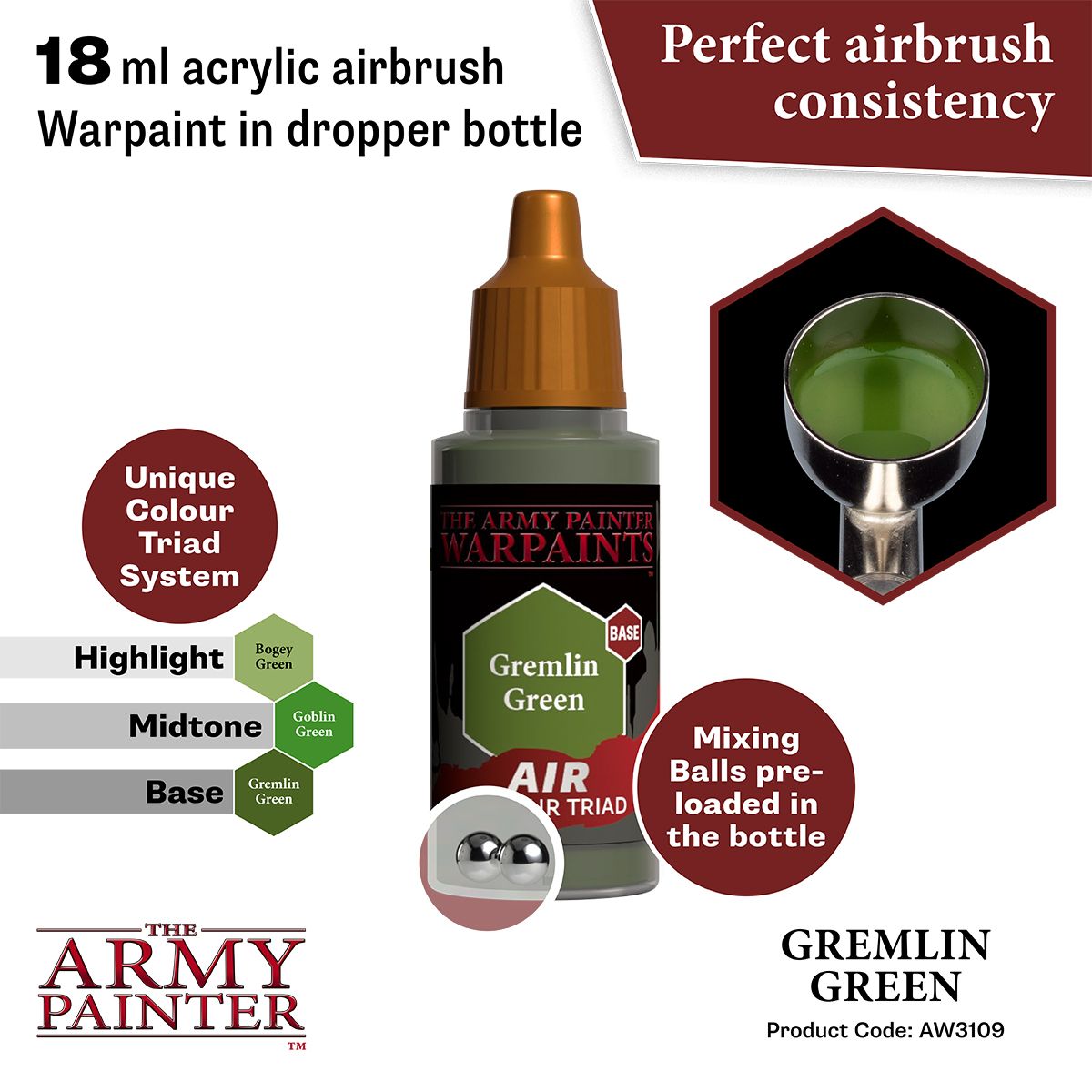 Army Painter - Warpaints Air - Gremlin Green Acrylic Paint 18ml