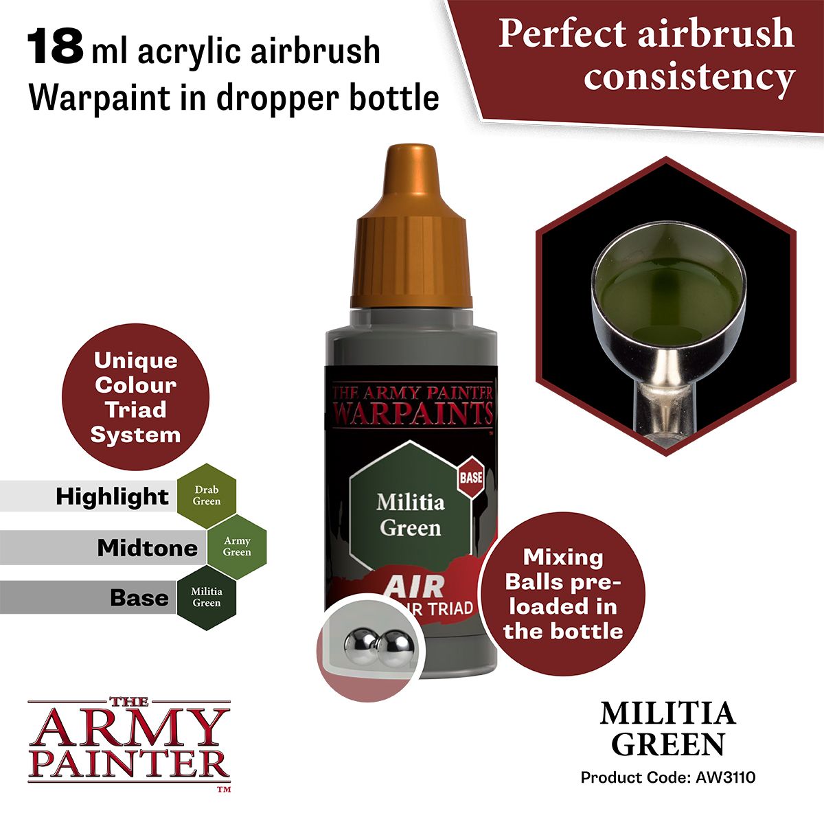 Army Painter - Warpaints Air - Militia Green Acrylic Paint 18ml