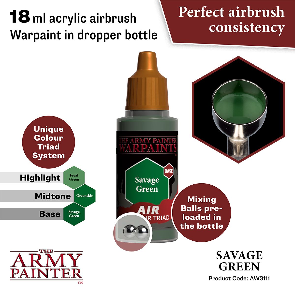 Army Painter - Warpaints Air - Savage Green Acrylic Paint 18ml