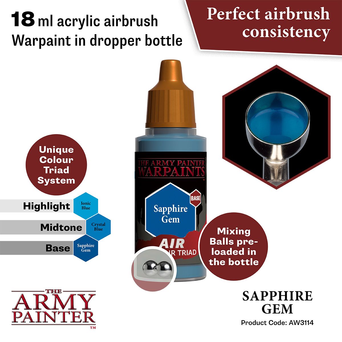 Army Painter - Warpaints Air - Sapphire Gem Acrylic Paint 18ml