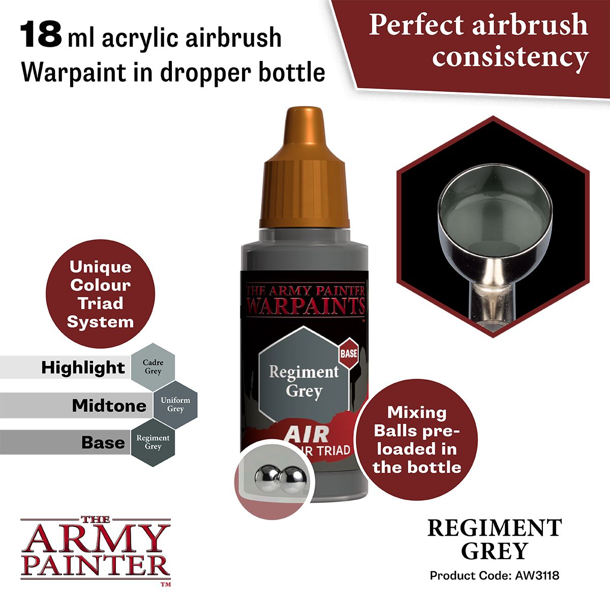 Army Painter - Warpaints Air - Regiment Grey Acrylic Paint 18ml