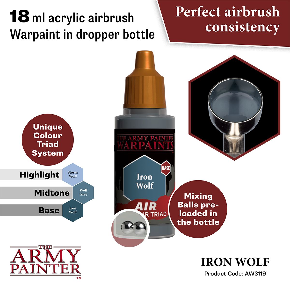 Army Painter - Warpaints Air - Iron Wolf Acrylic Paint 18ml