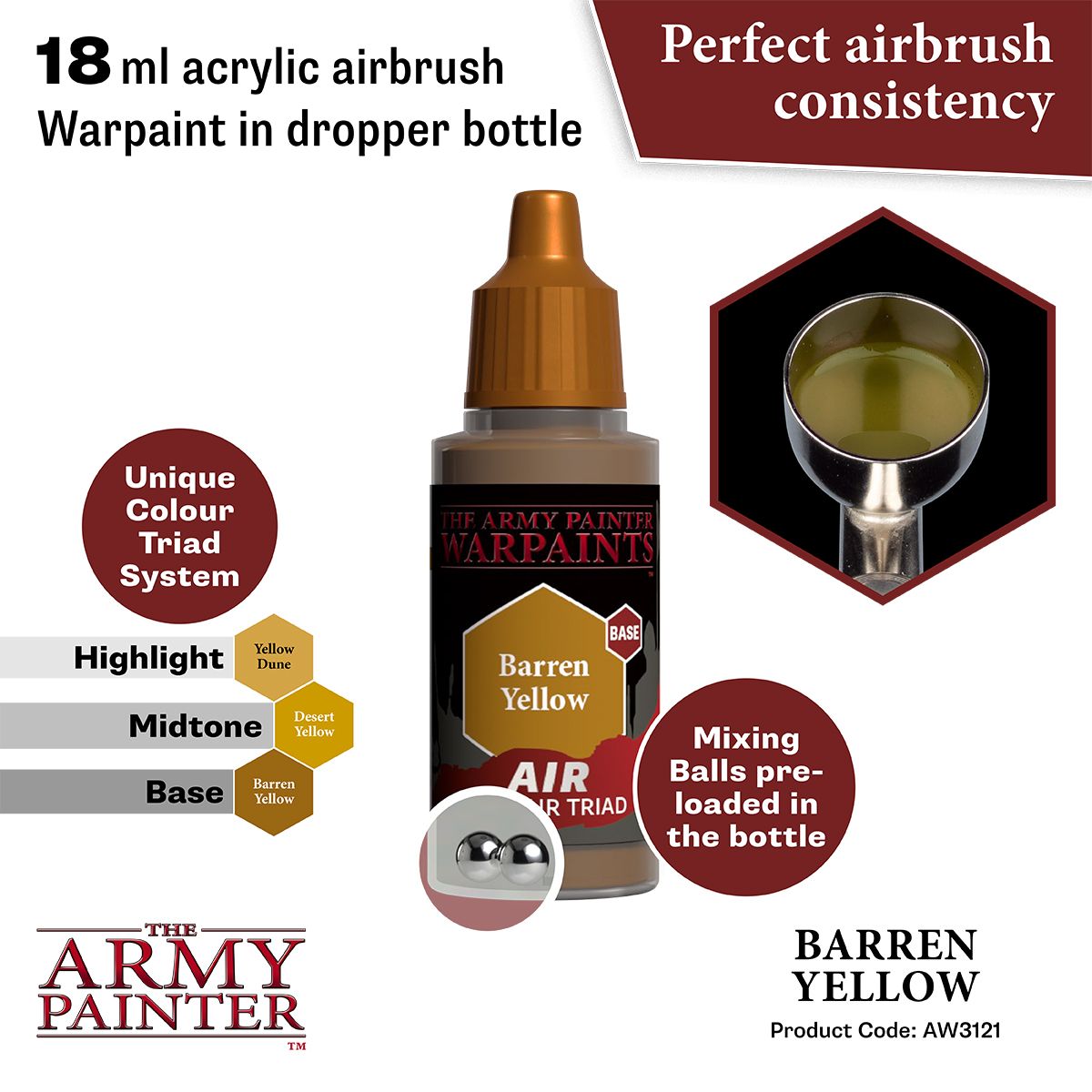 Army Painter - Warpaints Air - Barren Yellow Acrylic Paint 18ml