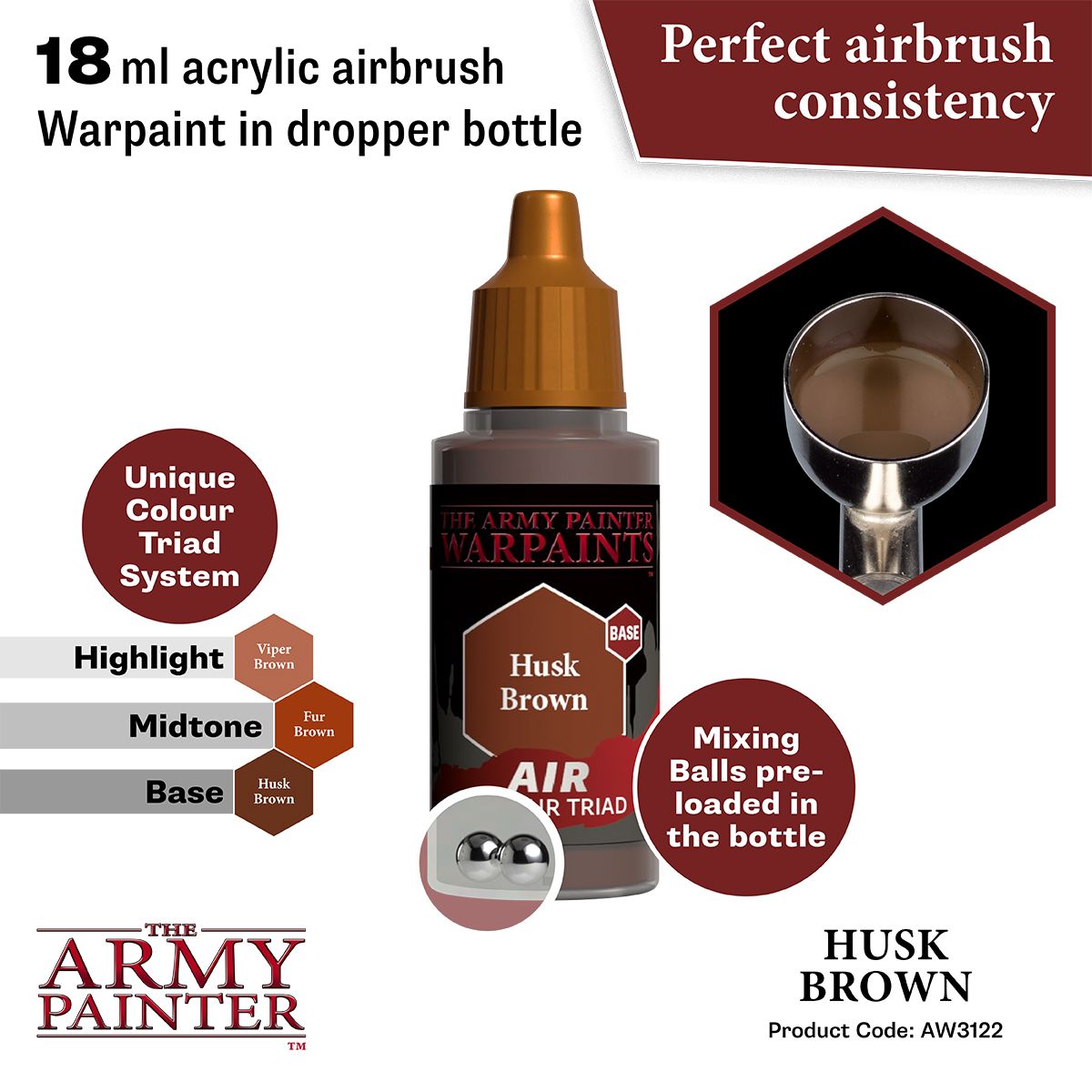 Army Painter - Warpaints Air - Husk Brown Acrylic Paint 18ml