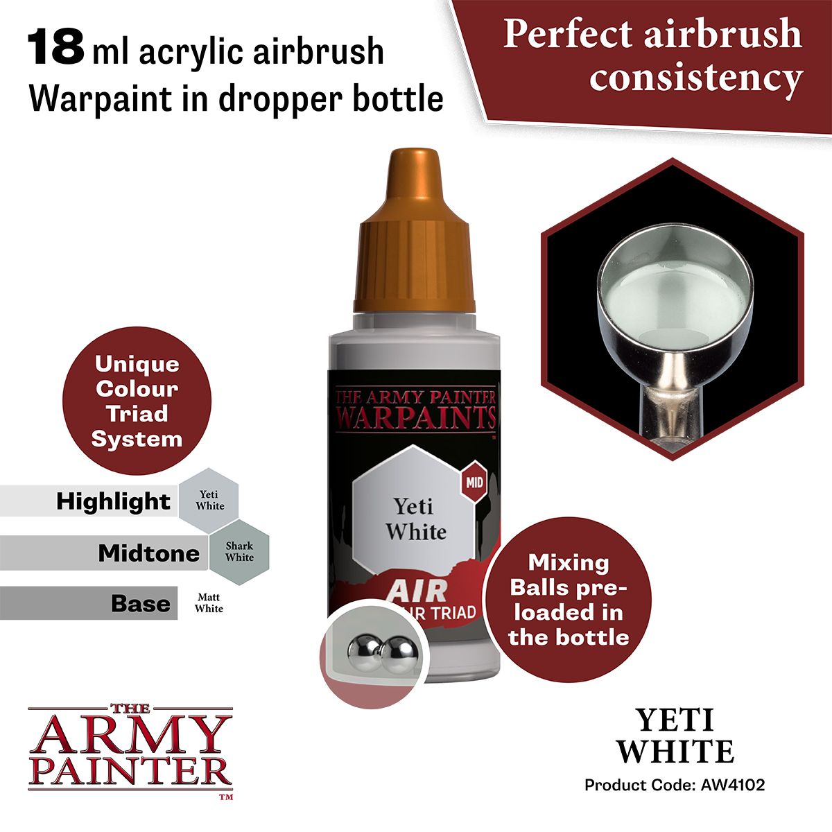 Army Painter - Warpaints Air - Yeti White Acrylic Paint 18ml