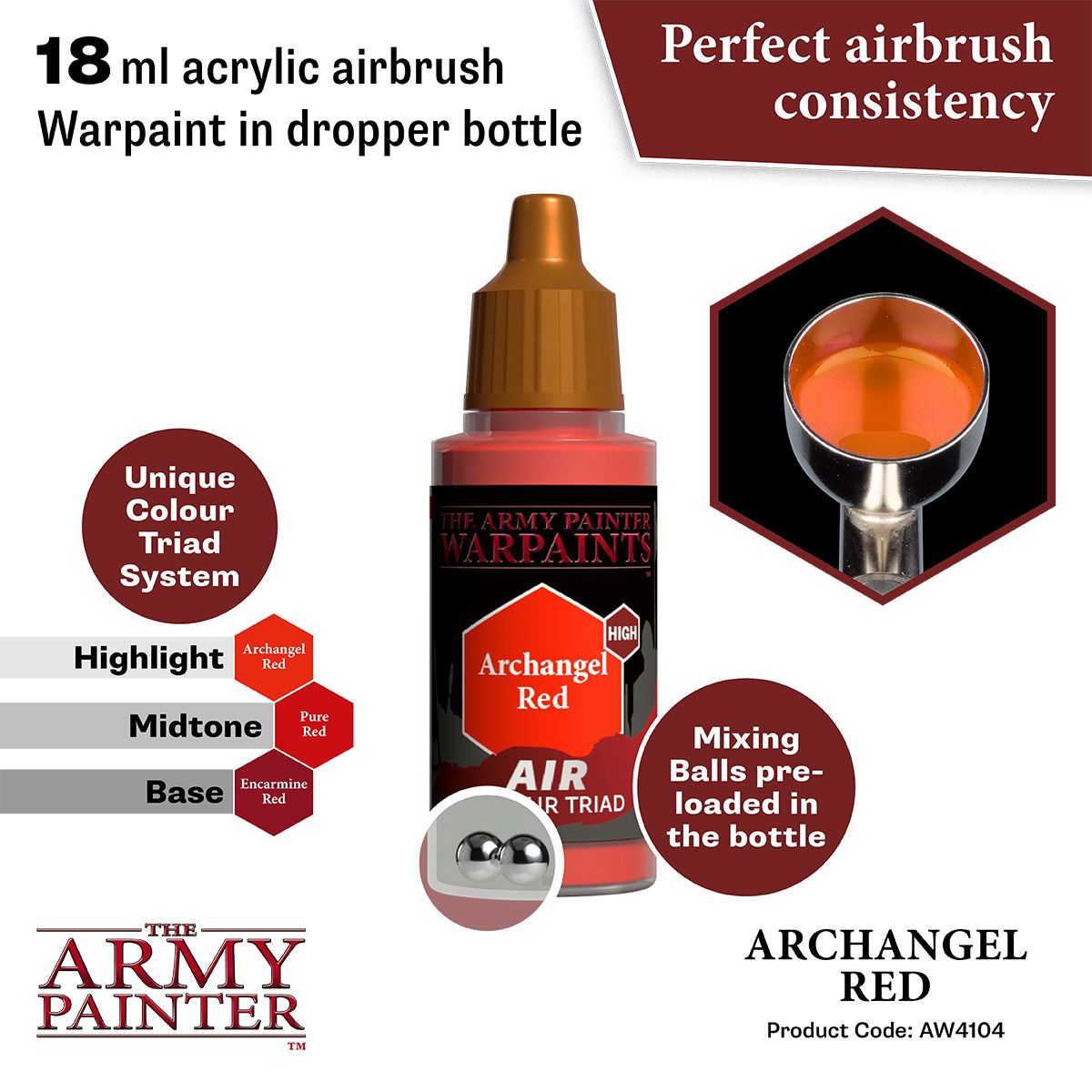 Army Painter - Warpaints Air - Archangel Red Acrylic Paint 18ml