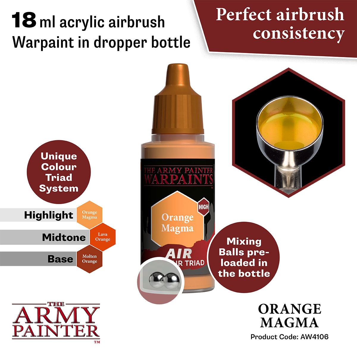 Army Painter - Warpaints Air - Orange Magma Acrylic Paint 18ml