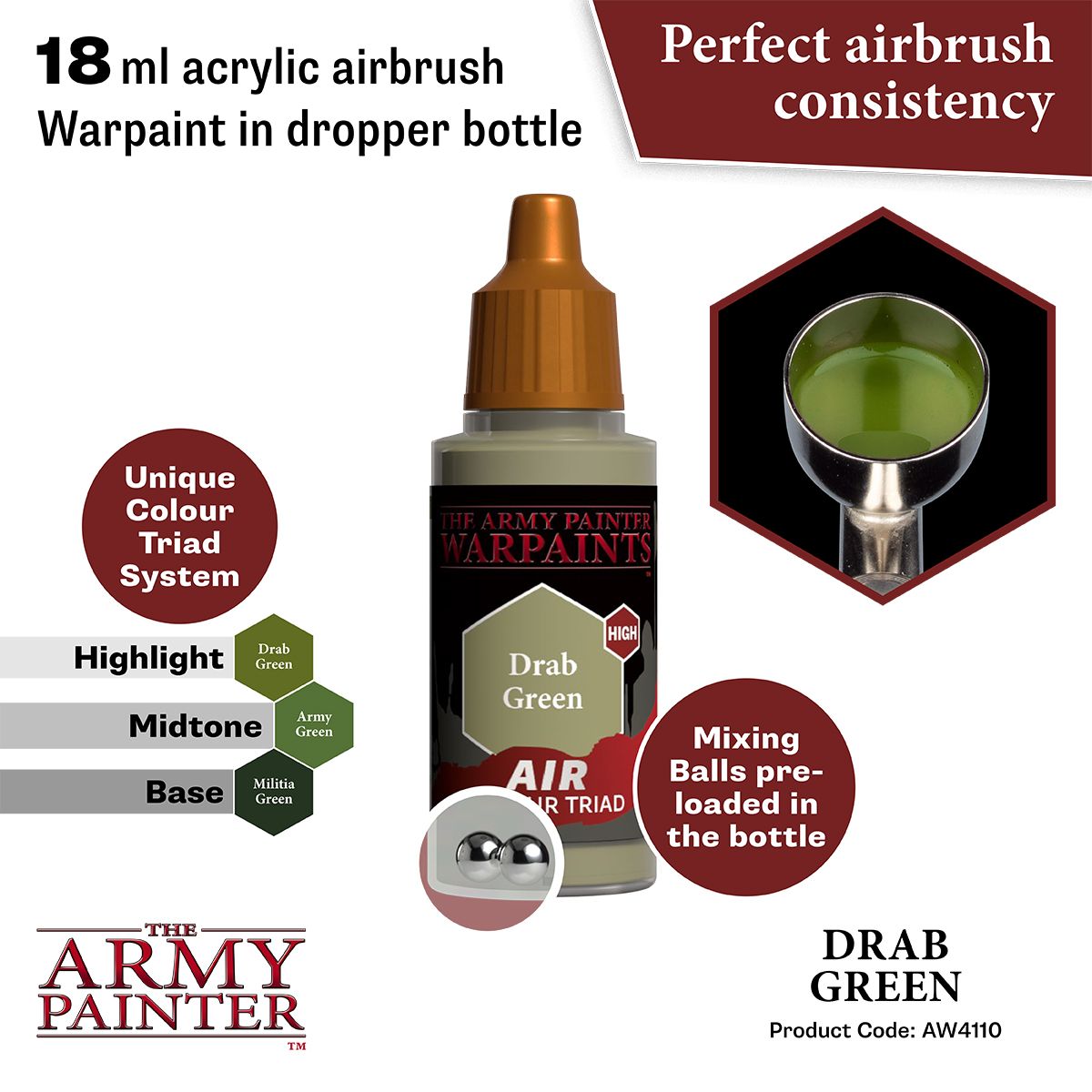 Army Painter - Warpaints Air - Drab Green Acrylic Paint 18ml