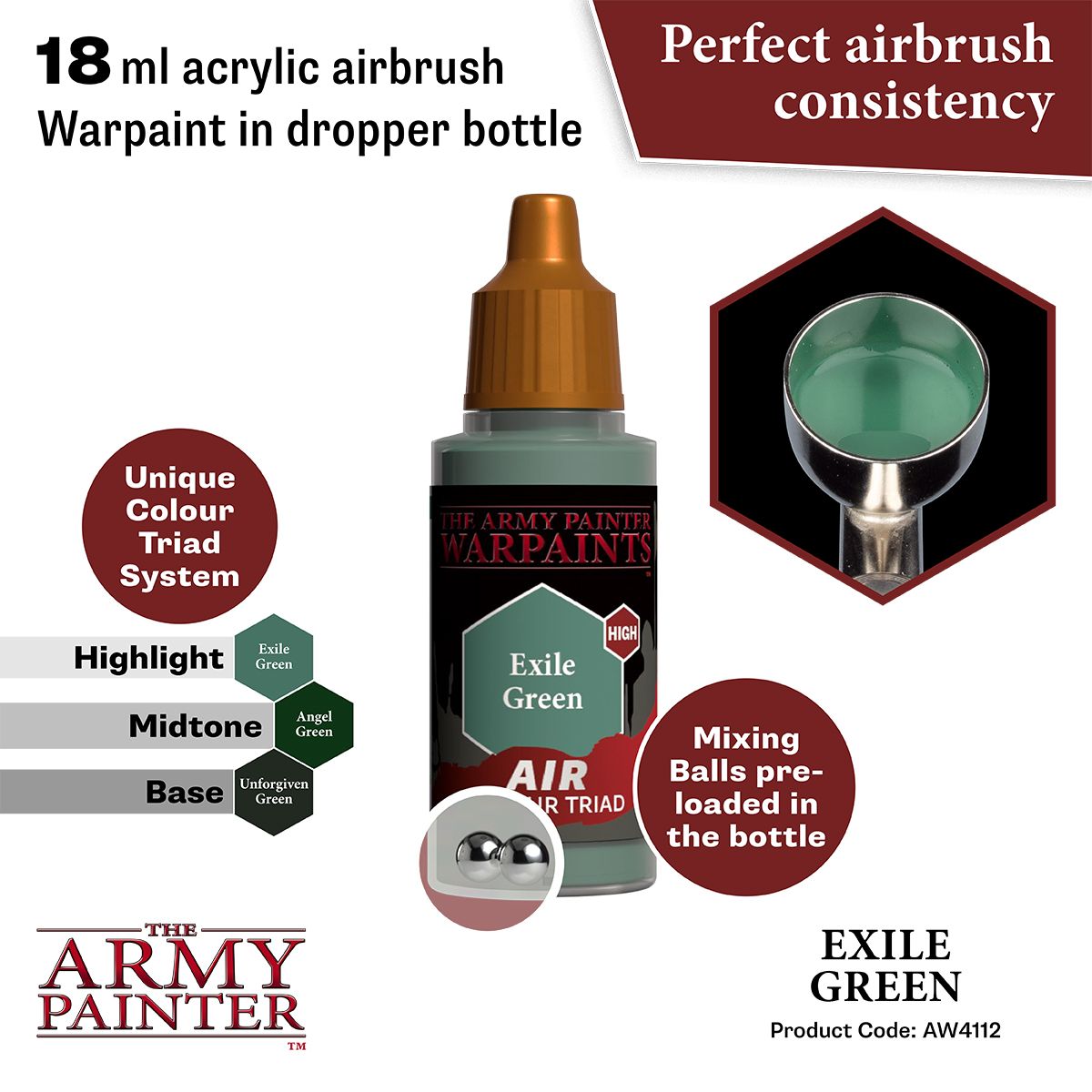 Army Painter - Warpaints Air - Exile Green Acrylic Paint 18ml