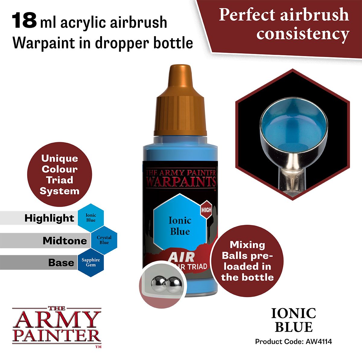 Army Painter - Warpaints Air - Ionic Blue Acrylic Paint 18ml