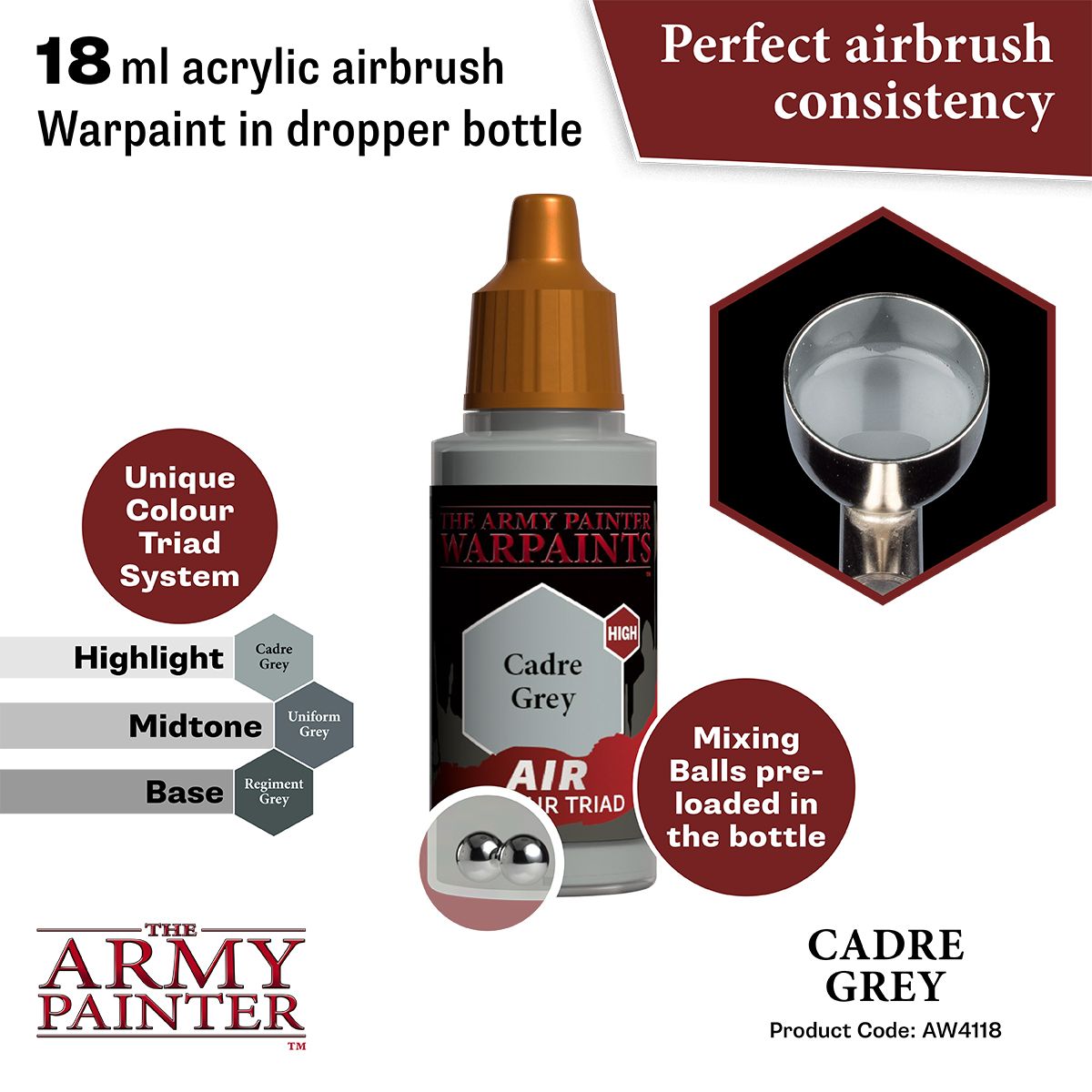 Army Painter - Warpaints Air - Cadre Grey Acrylic Paint 18ml