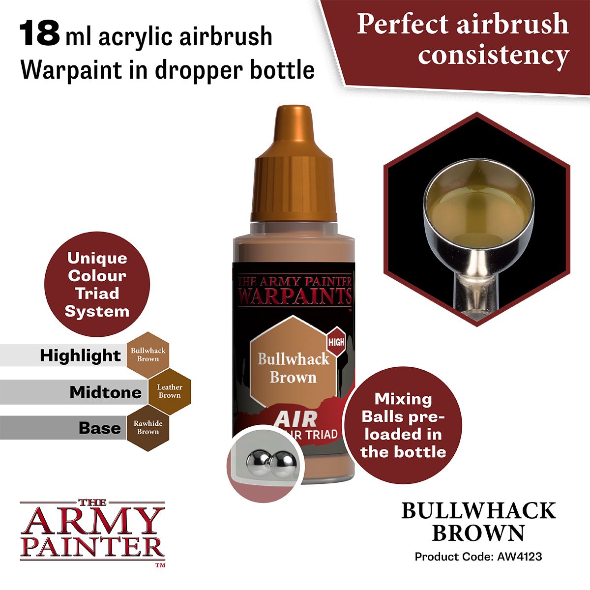 Army Painter - Warpaints Air - Bullwhack Brown Acrylic Paint 18ml