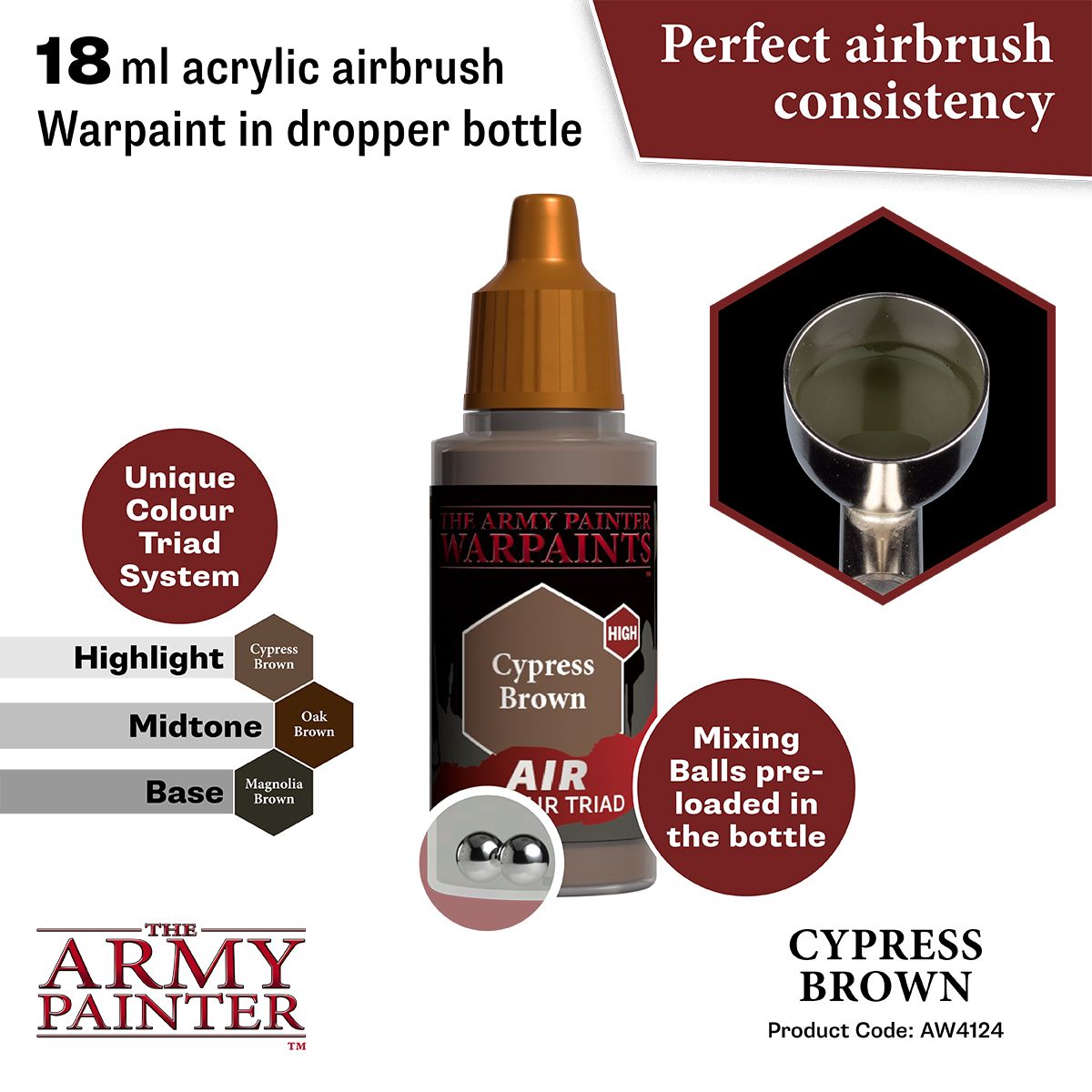 Army Painter - Warpaints Air - Cypress Brown Acrylic Paint 18ml