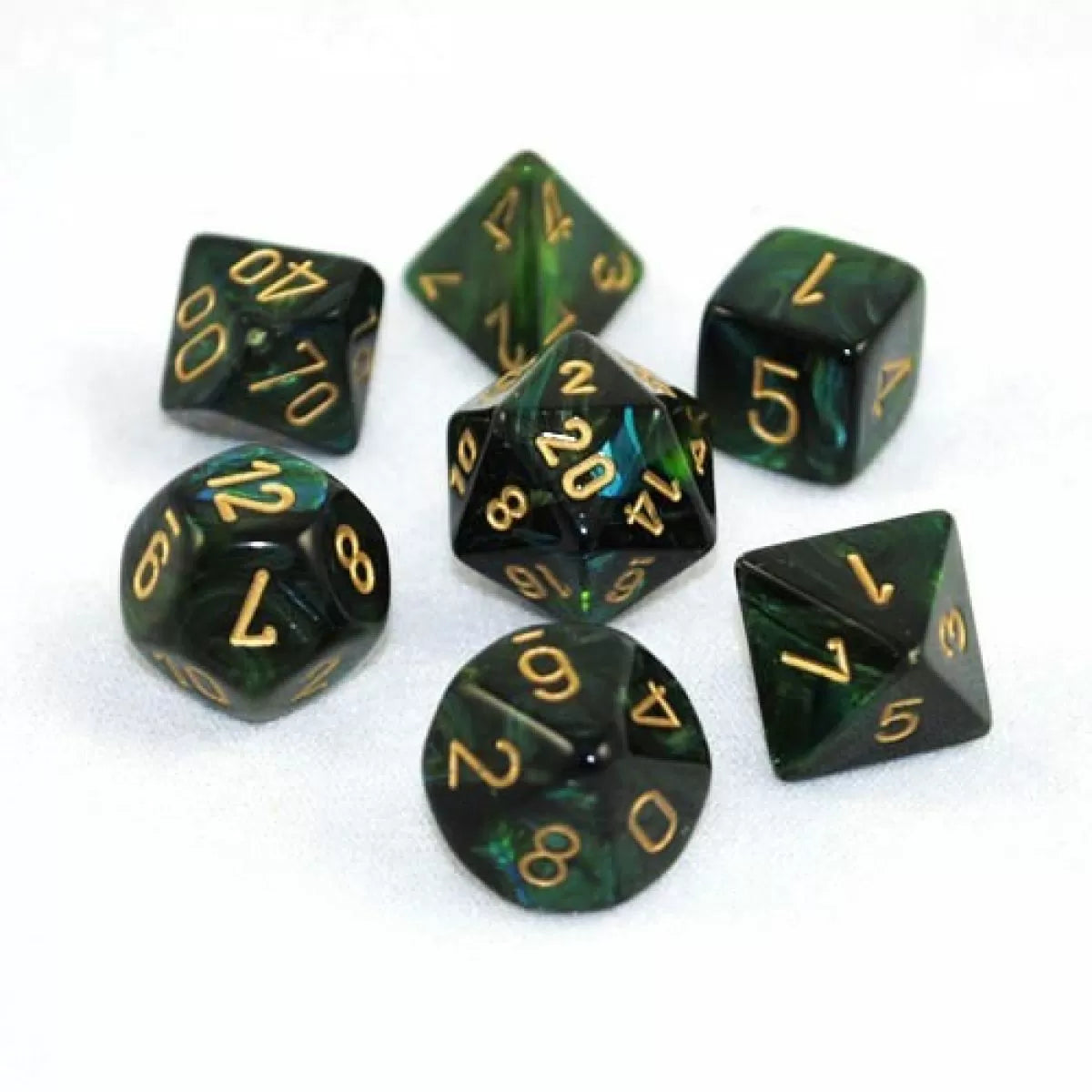 D7-Die Set Dice Scarab Polyhedral Jade/Gold (7 Dice in Display)