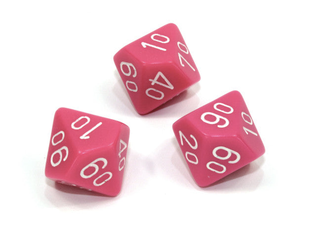 Chessex Tens 10 Dice Opaque Polyhedral Pink/white Tens 10