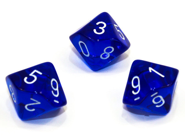 Chessex D10 Dice Translucent Polyhedral Blue/white d10