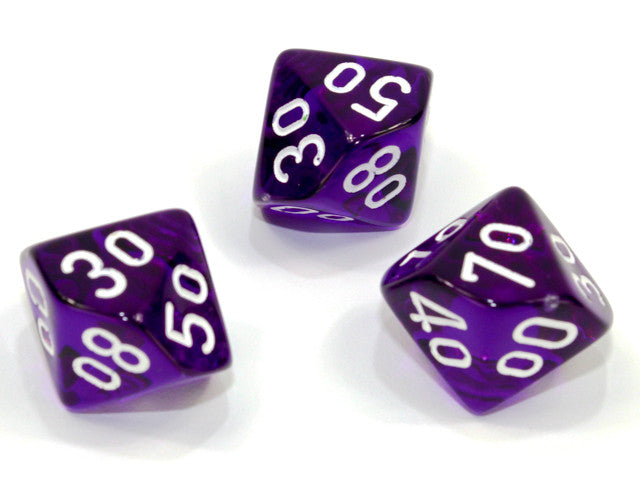 Chessex Tens 10 Dice Translucent Polyhedral Purple/white Tens 10