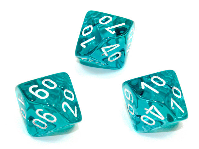 Chessex Tens 10 Dice Translucent Polyhedral Teal/white Tens 10