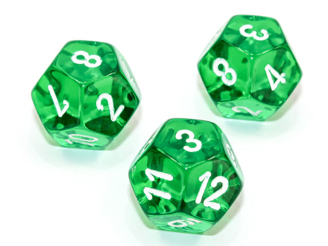 Chessex D12 Dice Translucent Polyhedral Green/white d12