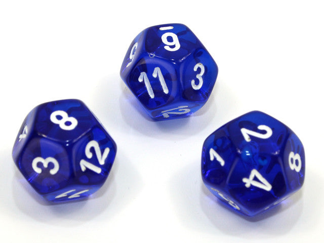 Chessex D12 Dice Translucent Polyhedral Blue/white d12