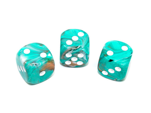 Chessex D6 Dice Marble 16mm w/pips Oxi-Copper/white d6