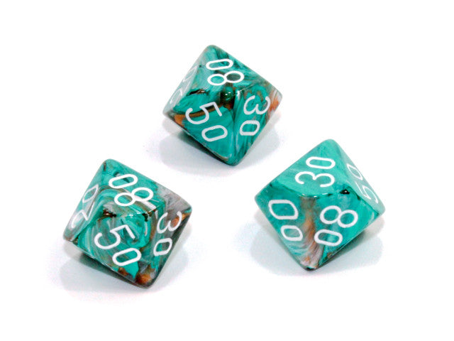 Chessex Tens 10 Dice Marble Polyhedral Oxi-Copper/white Tens 10