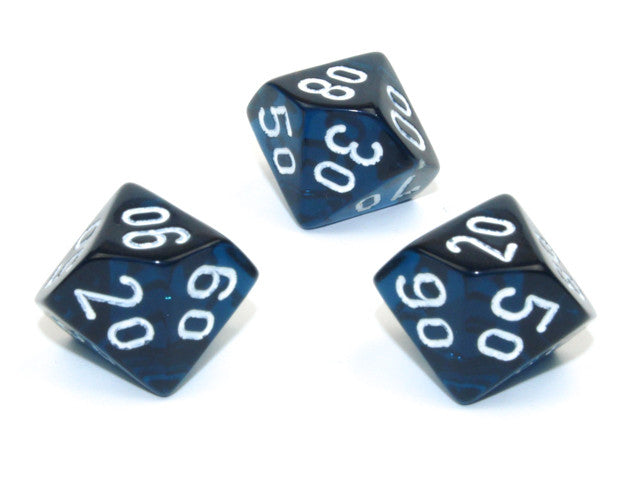 Chessex Tens 10 Dice T Translucent Polyhedral Navy Blue/white Tens 10