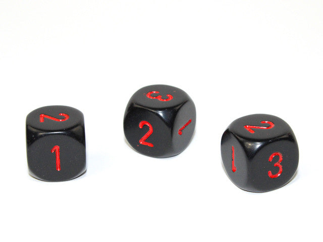Chessex D3 Dice Opaque 16mm d3 (d6 w/ 1-2-3 twice) Black/red