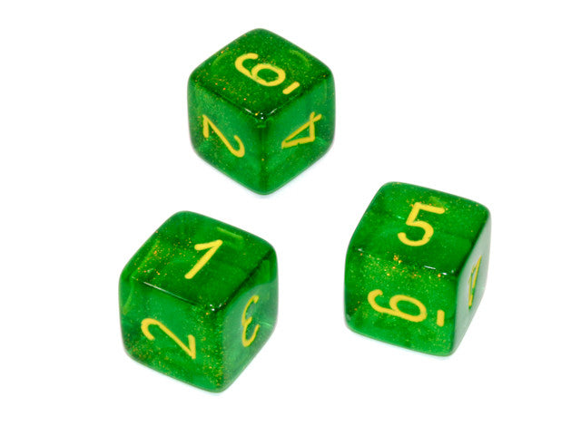 Chessex D6 Dice Borealis Polyhedral Maple Green/yellow d6 w/#s