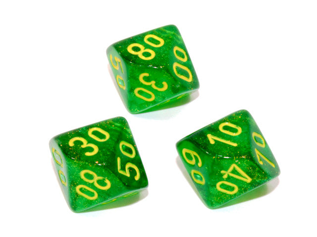 Chessex Tens 10 Dice Borealis Polyhedral Maple Green/yellow Tens 10