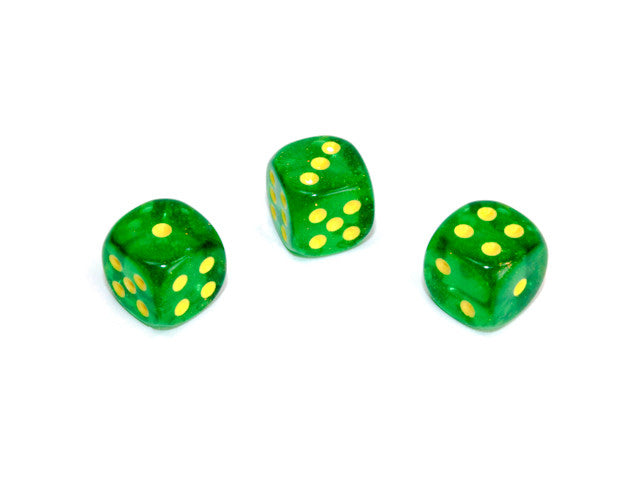 Chessex D6 Dice Borealis 12mm w/pips Maple Green/yellow d6 