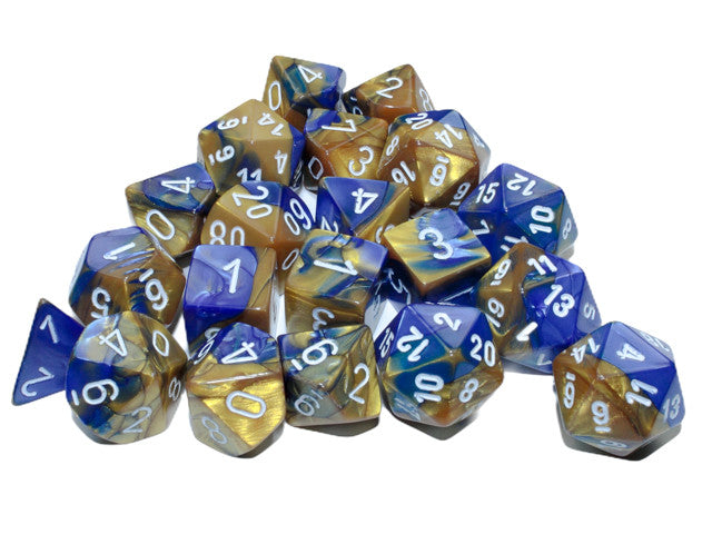 Chessex Gemini Bag of 20 Polyhedral Blue-Gold/white Dice
