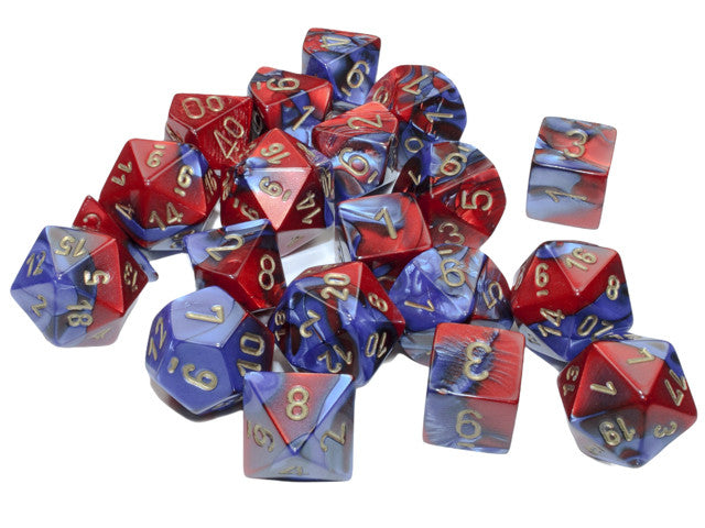 Chessex Gemini Bag of 20 Polyhedral Blue-Red/gold Dice