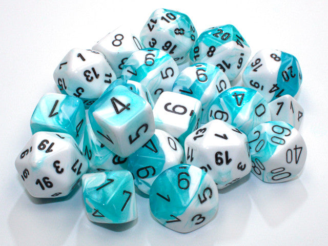 Chessex Gemini Bag of 20 Polyhedral Teal-White/black Dice