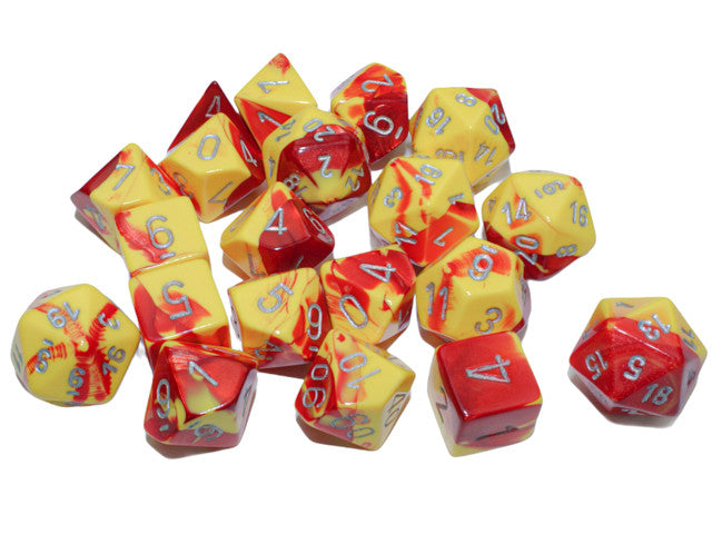 Chessex Gemini Bag of 20 Polyhedral Red-Yellow w/silver Dice