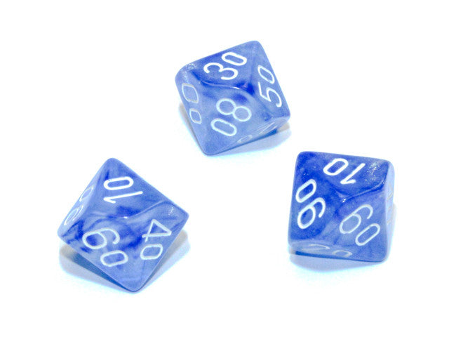 Chessex Tens 10 Dice Borealis Polyhedral Sky Blue/white Luminary Tens 10