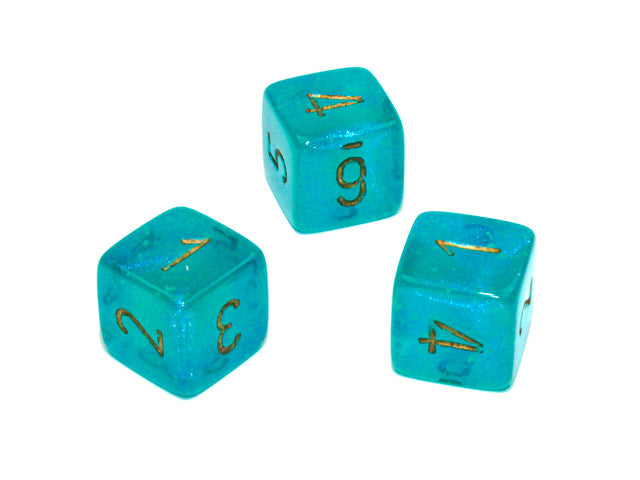 Chessex D6 Dice Borealis Polyhedral Teal/gold Luminary d6 w/#s
