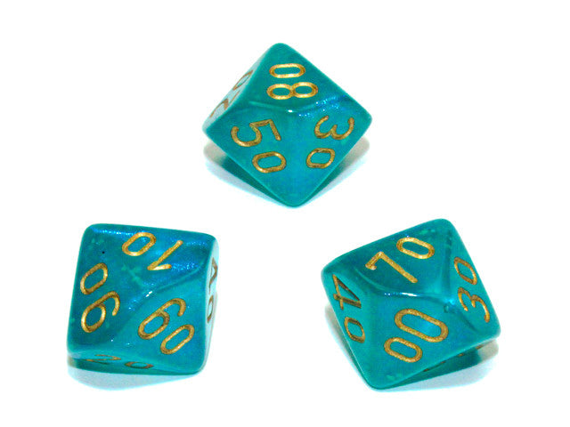 Chessex Tens 10 Dice Borealis Polyhedral Teal/gold Luminary Tens 10