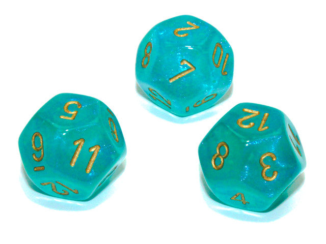 Chessex D12 Dice Borealis Polyhedral Teal/gold Luminary d12