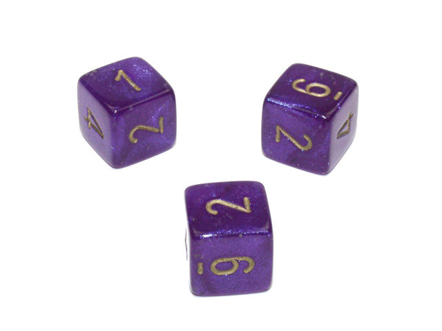 Chessex D6 Dice Borealis Polyhedral Royal Purple/gold Luminary d6 w/#s