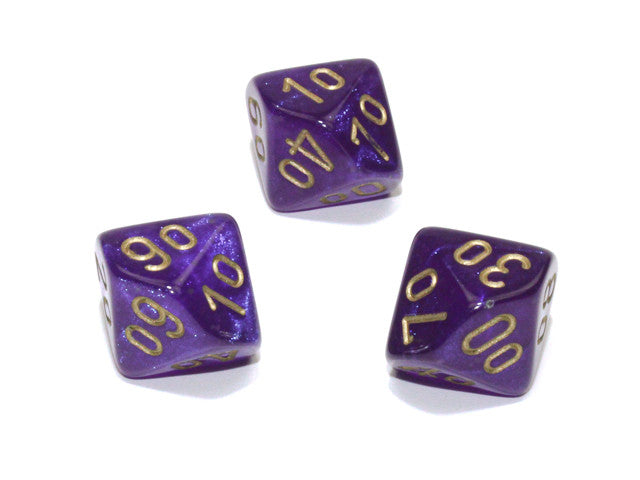 Chessex Tens 10 Dice Borealis Polyhedral Royal Purple/gold Luminary Tens 10