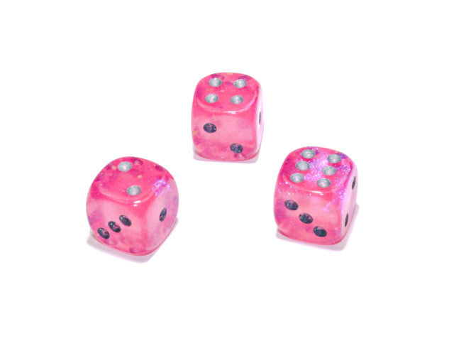Chessex D6 Dice Borealis 12mm w/pips Pink/silver Luminary d6