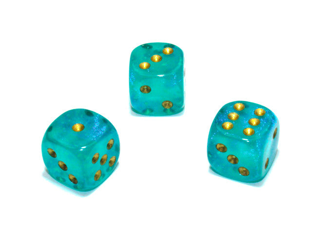 Chessex D6 Dice Borealis 12mm w/pips Teal/gold Luminary d6