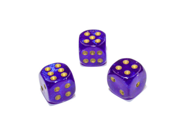 Chessex D6 Dice Borealis 12mm w/pips Royal Purple/gold Luminary d6