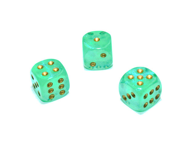 Chessex D6 Dice Borealis 12mm w/pips Light Green/gold Luminary d6